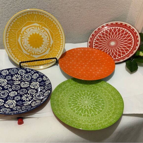 Annovero Salad Plates - Modern Boho Dish Set of 5 Porcelain Stoneware Dinnerware - Picture 1 of 11